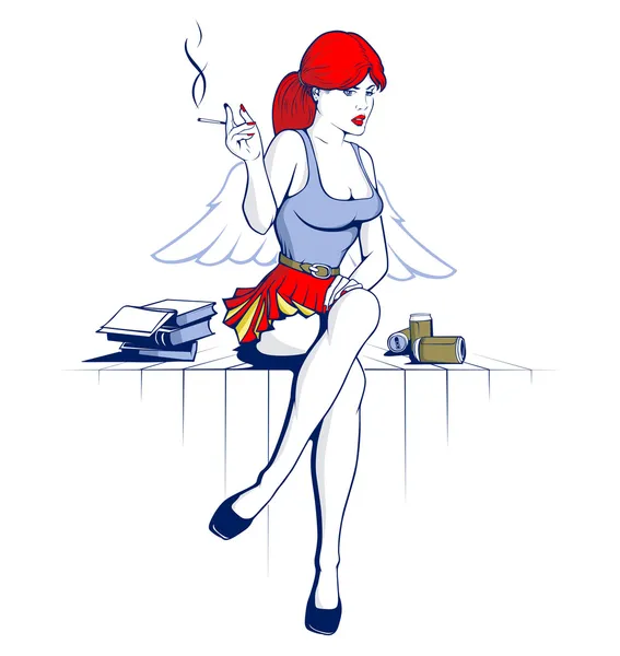 Ангел девушка и пить пиво дым — стоковый вектор