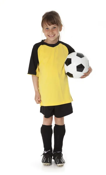 Roztomilý mladý fotbal dívka — Stock fotografie