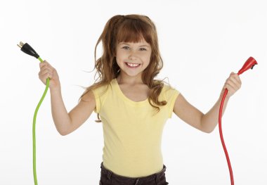 Little Girl Holding Power Cords clipart