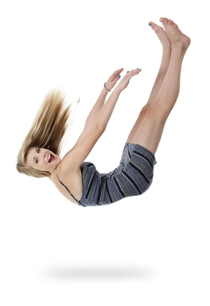Adolescente chica cayendo fuera de blanco espacio — Foto de Stock