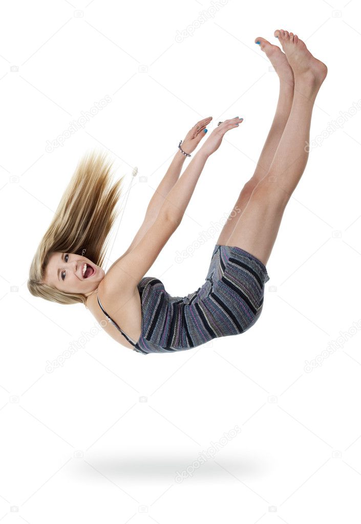 Teen Girl Falling Out of White Space