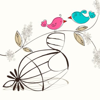 Cute birds singing clipart