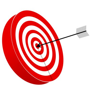 Red and white target board with arrow clipart