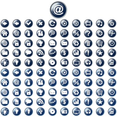 Large set of glossy blue web buttons clipart
