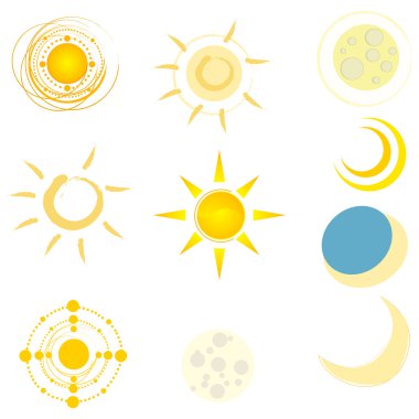 Set of cute suns and moons clipart