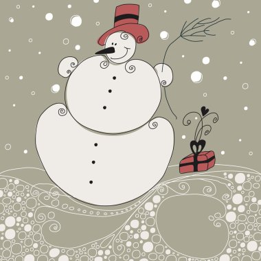 Cute Christmas greeting card with snowman clipart