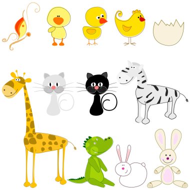 Set of cute and funny animals clipart