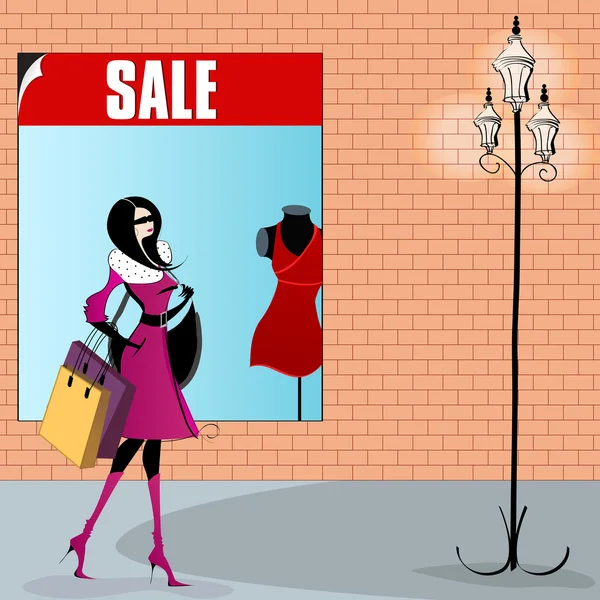Elégante illustration femme shopping — Image vectorielle