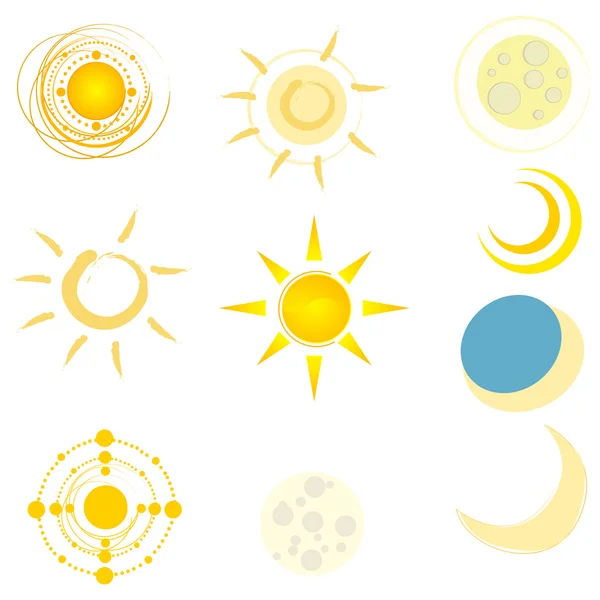 Set of cute suns and moons — Stock Vector