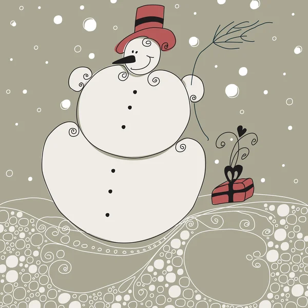 Niedliche Weihnachtsgrußkarte mit Schneemann — Stockvektor