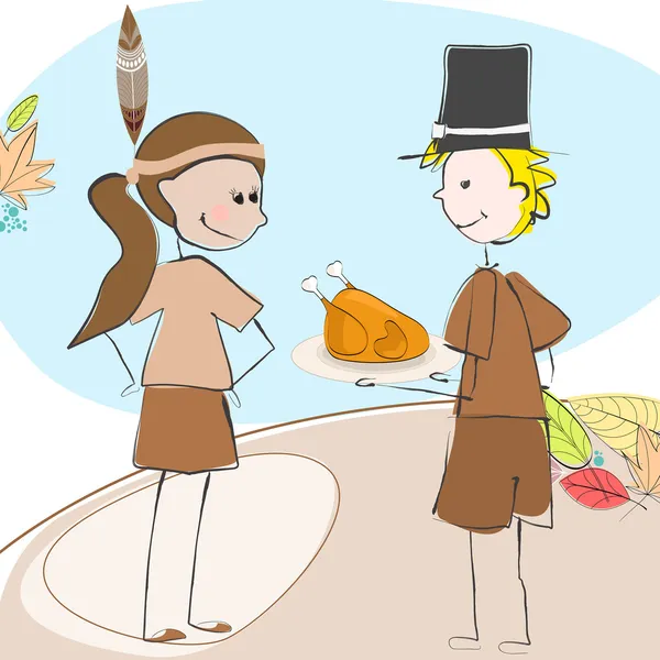 Cute Thanksgiving kids illustration — Stock Vector