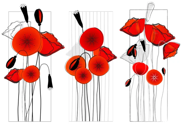 Set of beautiful poppies illustration — Stock Vector