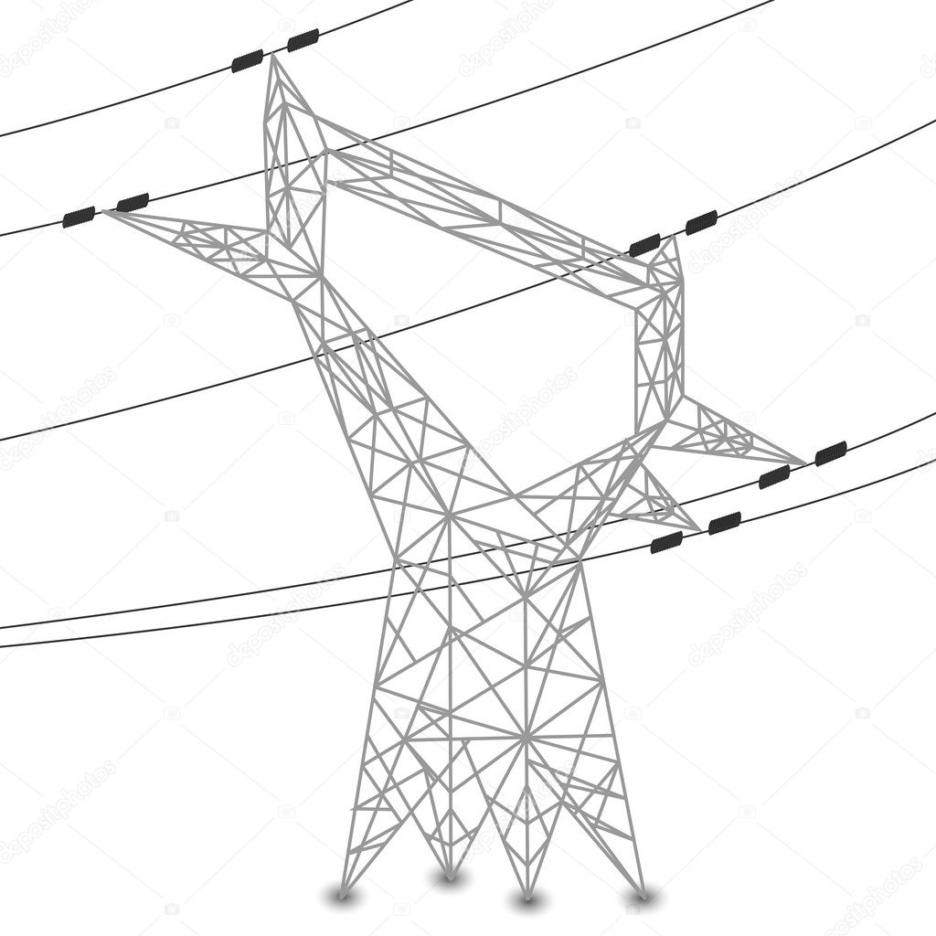 Silhouette of power lines and electric pylon