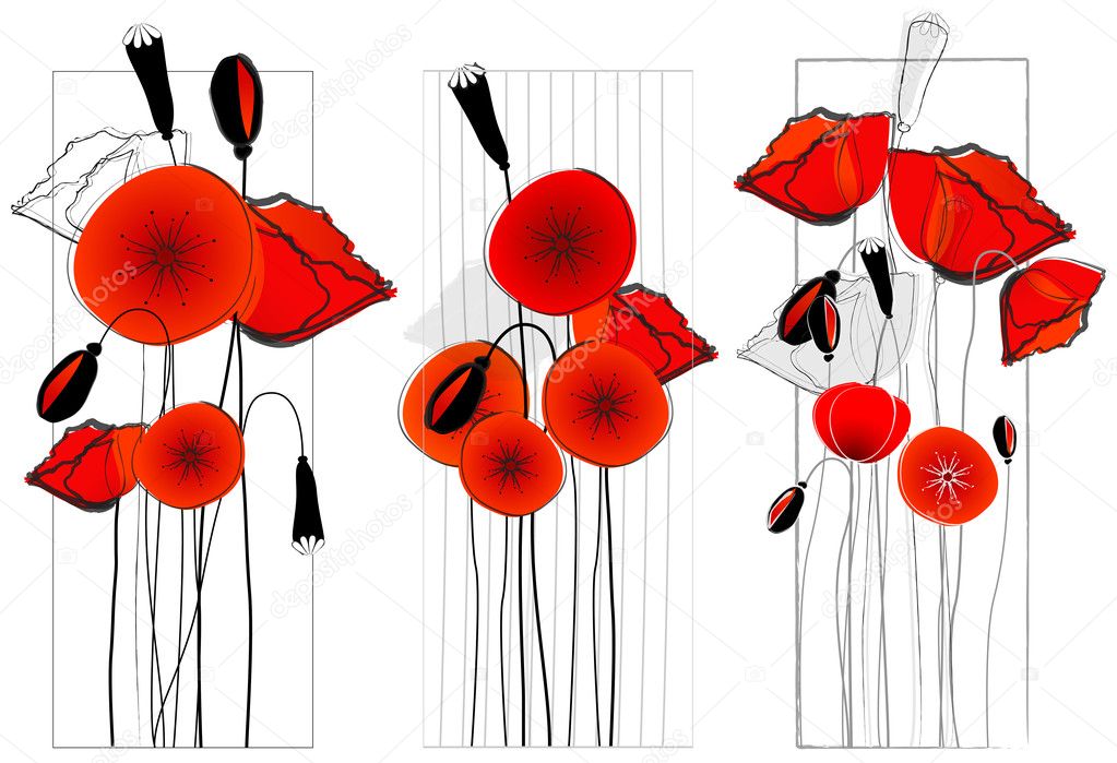 Set of beautiful poppies illustration