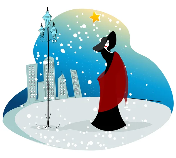 Zimą elegancki ilustracja kobieta — Wektor stockowy