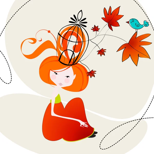 Cute dziewczynka ilustracja jesień — Wektor stockowy