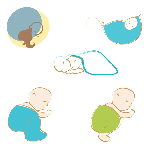 Uppsättning av söta bebisar sover — Stock vektor