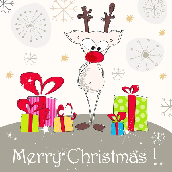 Linda tarjeta de felicitación de Navidad con renos — Archivo Imágenes Vectoriales
