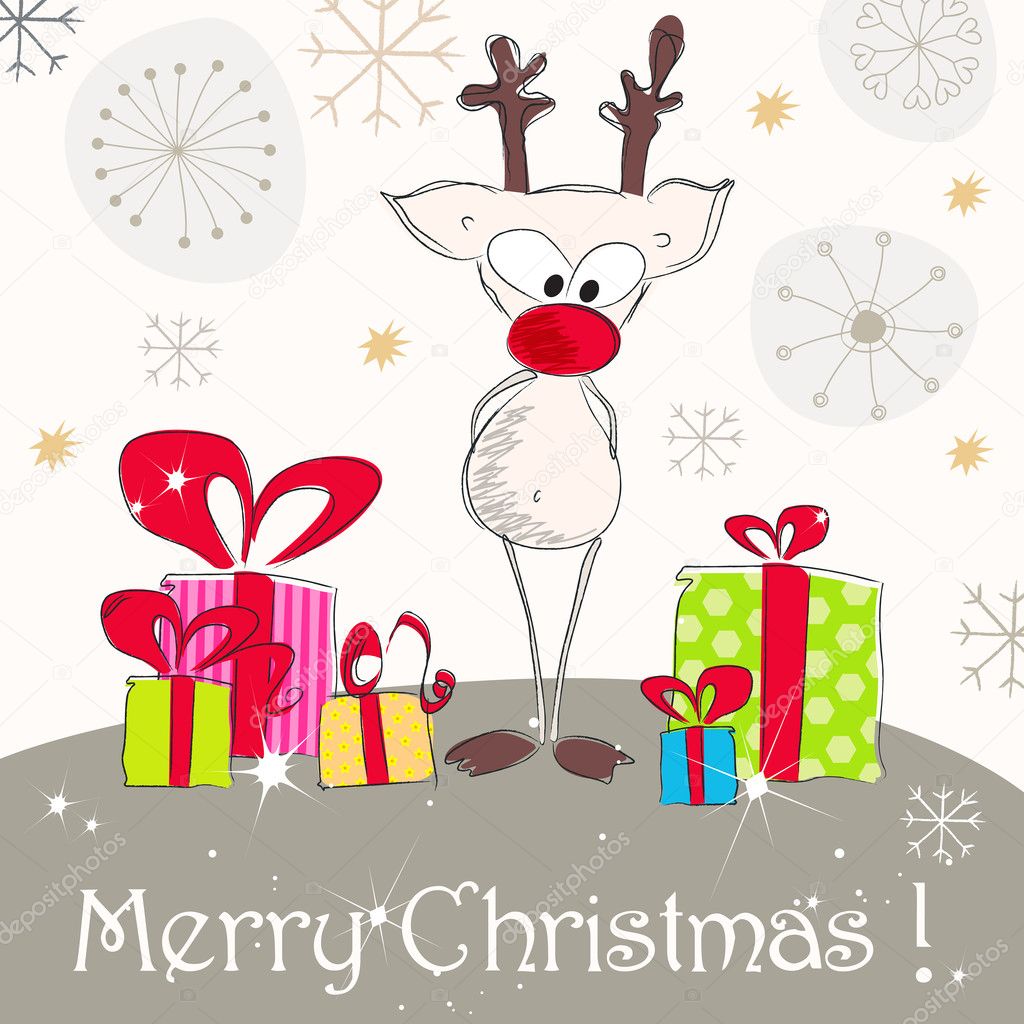 Cute Christmas greeting card with reindeer