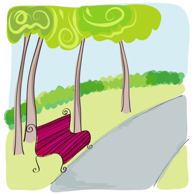 Cute bench in park clipart