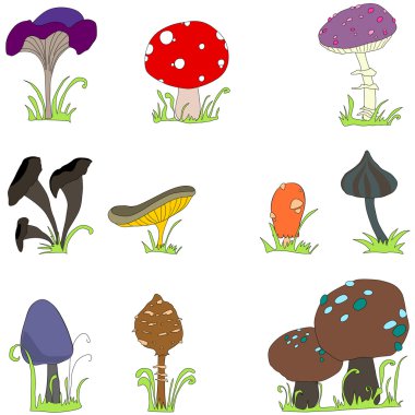 Set of cute mushroom line art clipart