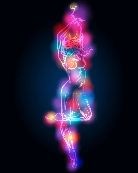 Dansande flicka silhuett gjorda av ljus — Stock vektor