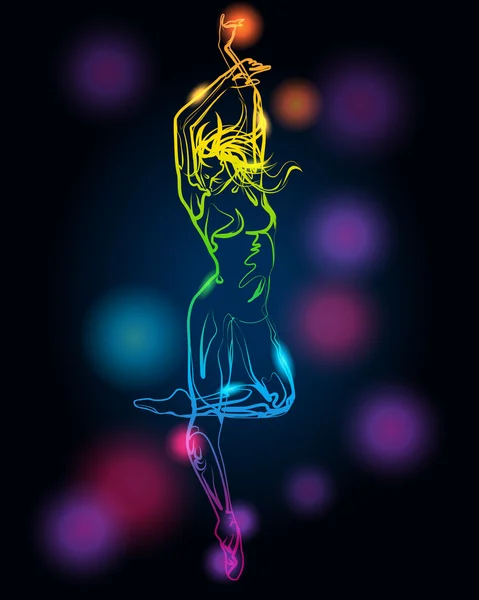 Dancing girl silhouette made of light — Stock Vector