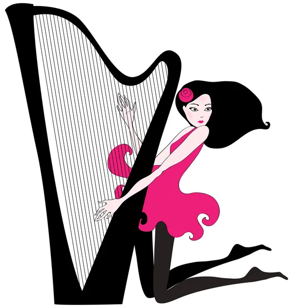美丽的女人演奏竖琴 — 图库矢量图片