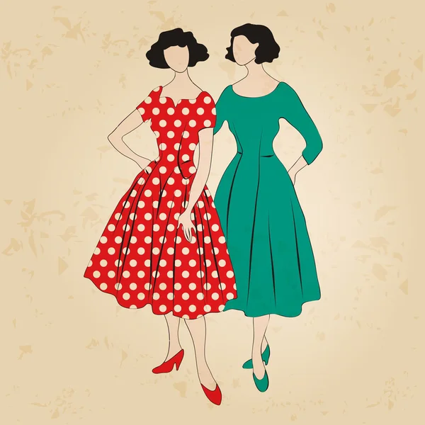 Elegante vintage moda damas — Archivo Imágenes Vectoriales