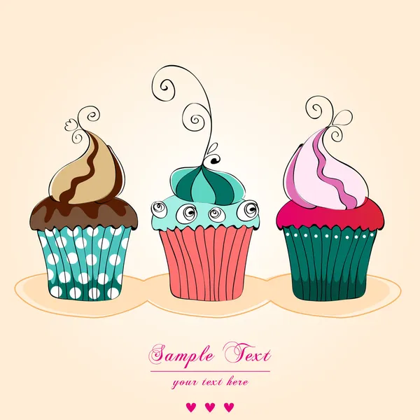 Carte mignon cupcakes rétro — Image vectorielle