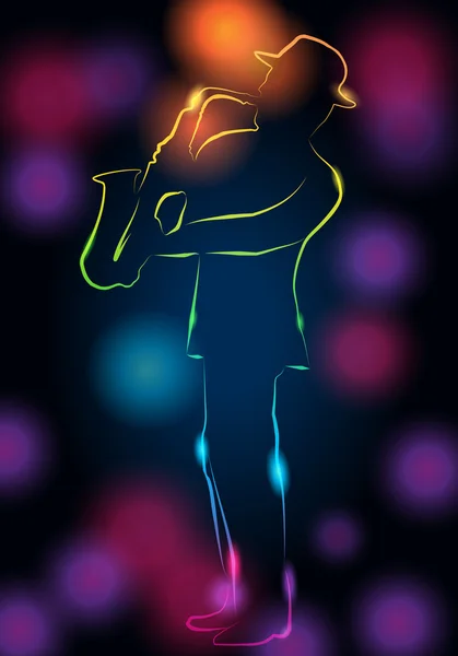 Saxophone player made of light — Stock Vector