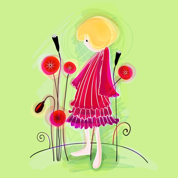 Schattig floral meisje — Stockvector