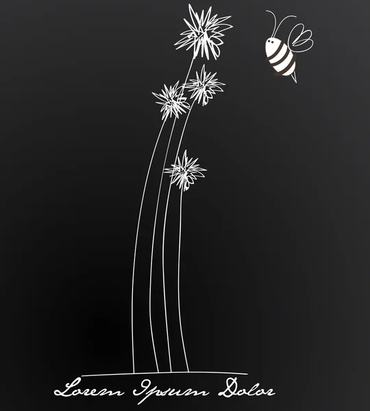Grazioso fiori illustrazione con ape — Vettoriale Stock