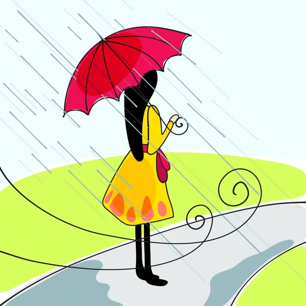 Cute girl with umbrella — Stock Vector