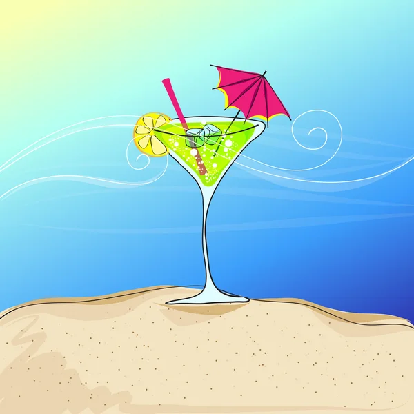 Niedliche Cocktailgläser an der sommerlichen Küste — Stockvektor