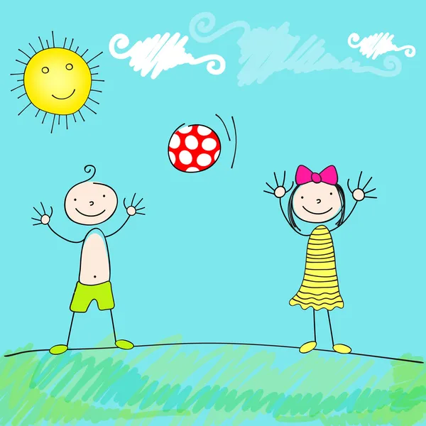 Χαριτωμένα παιδιά που παίζουν με την μπάλα — Διανυσματικό Αρχείο