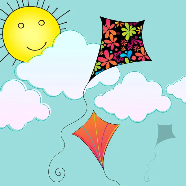 Mignon ballon à air chaud volant dans le ciel — Image vectorielle