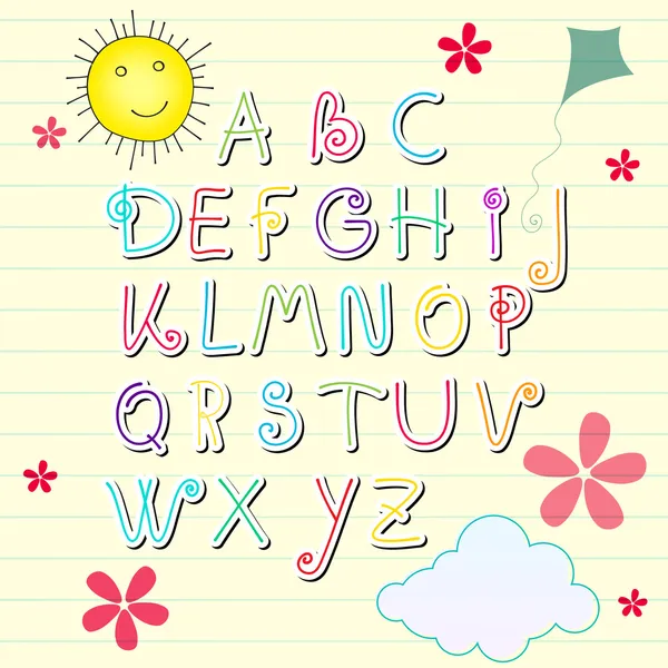 Słodkie lato szkicownik liter alfabetu — Wektor stockowy
