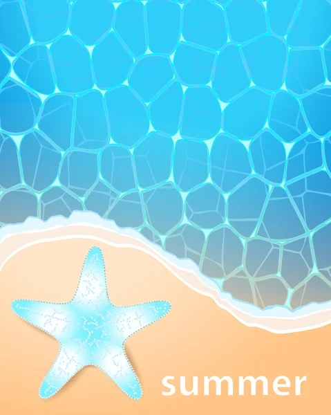 Ilustração de verão com oceano, praia e estrelas do mar — Vetor de Stock