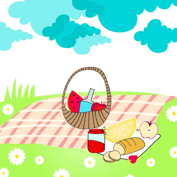 可爱夏季野餐篮 — 图库矢量图片