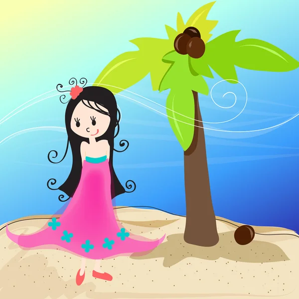 Słodkie dziewczyny na tropikalnej plaży — Wektor stockowy
