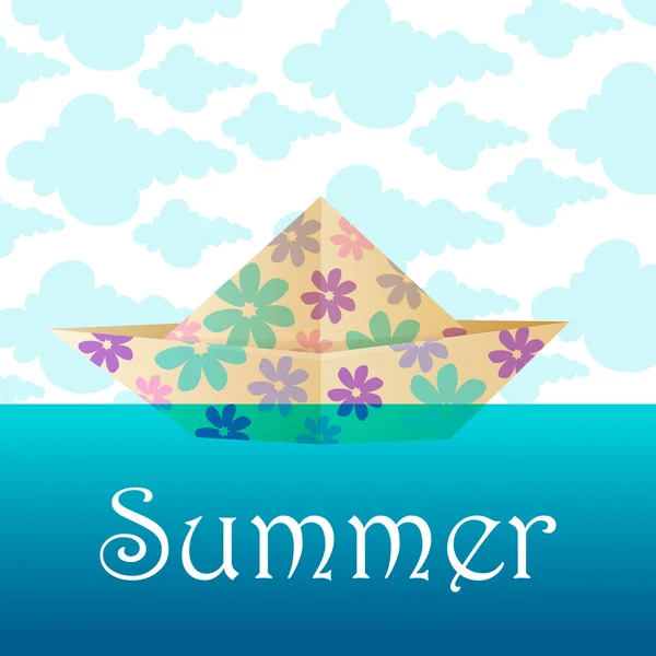 Cute summer paper ship — Stock Vector