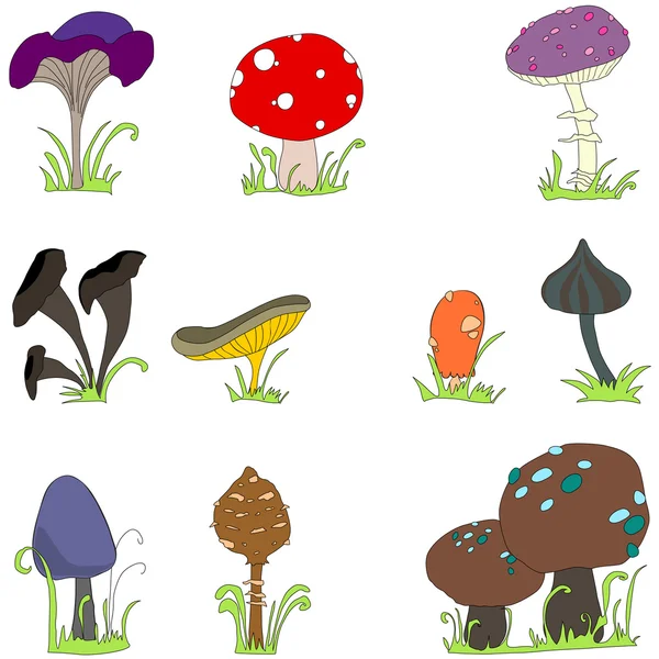 stock vector Set of cute mushroom line art