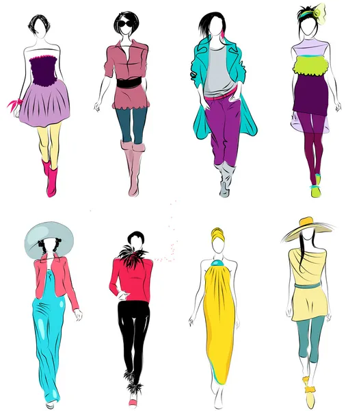 Stiliserade mode modeller Royaltyfria illustrationer
