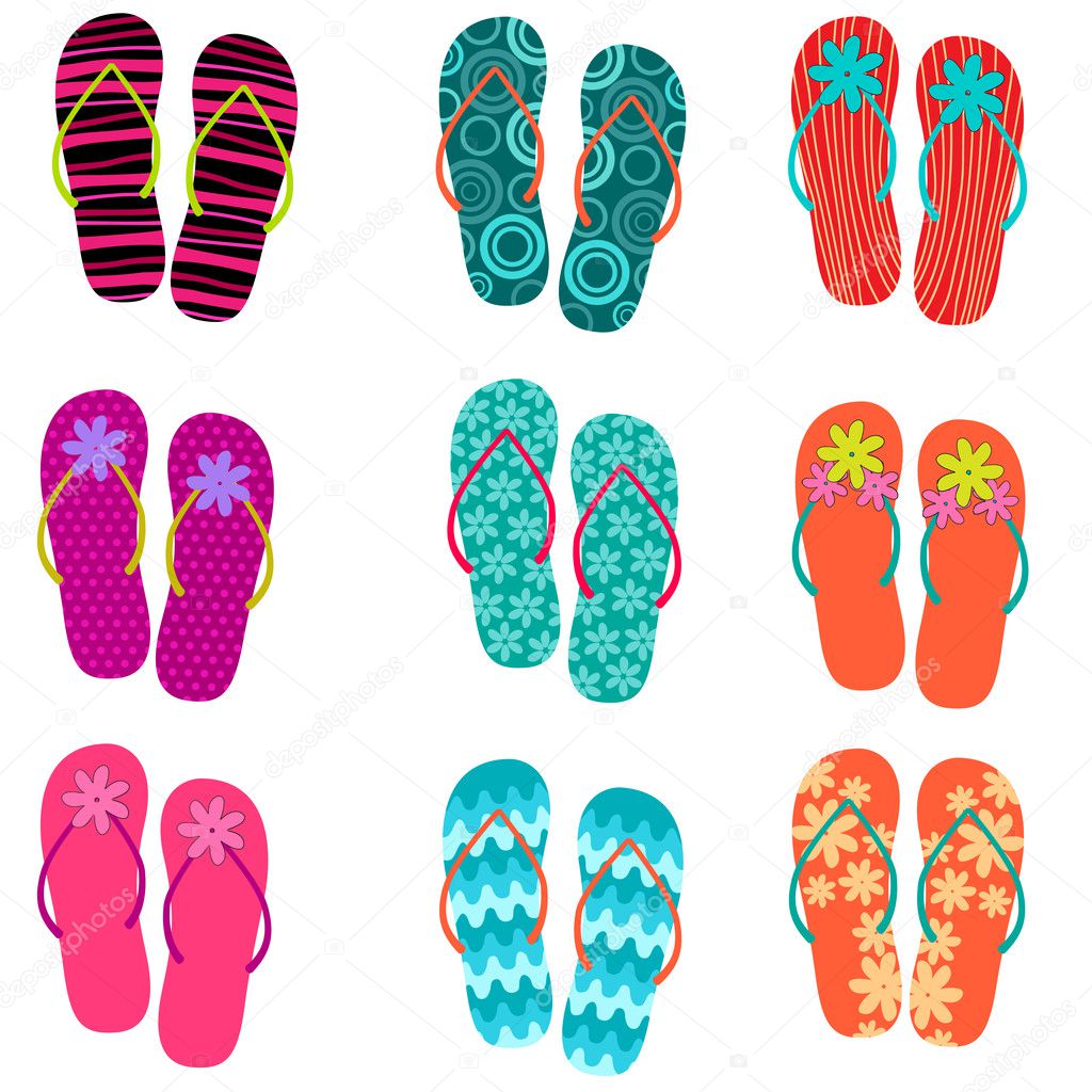 Set of cute, colorful fun flip flops