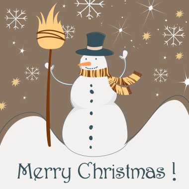 Cute Christmas greeting card with snowman clipart