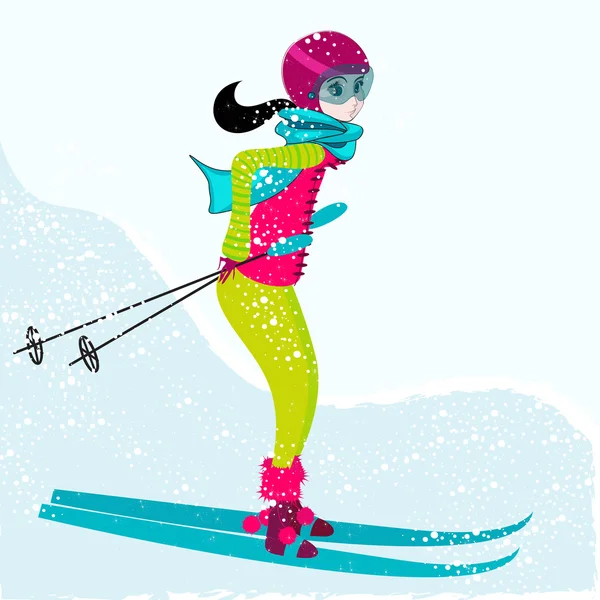 Ragazza carina sciare — Vettoriale Stock