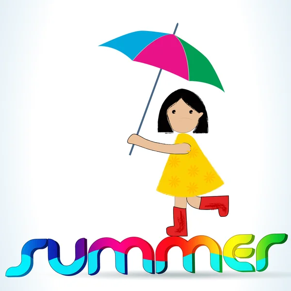 可爱夏季女孩与伞 — 图库矢量图片