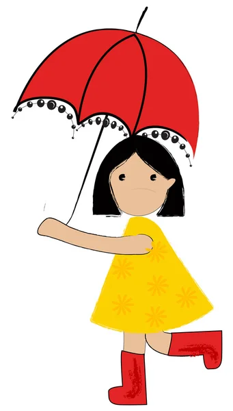可爱的女孩在伞下 — 图库矢量图片