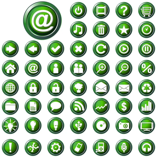 Ampia serie di pulsanti web verde lucido — Vettoriale Stock